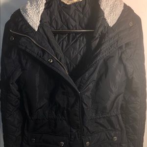 Hollister Draw String Quilted Fur Hooded Coat.